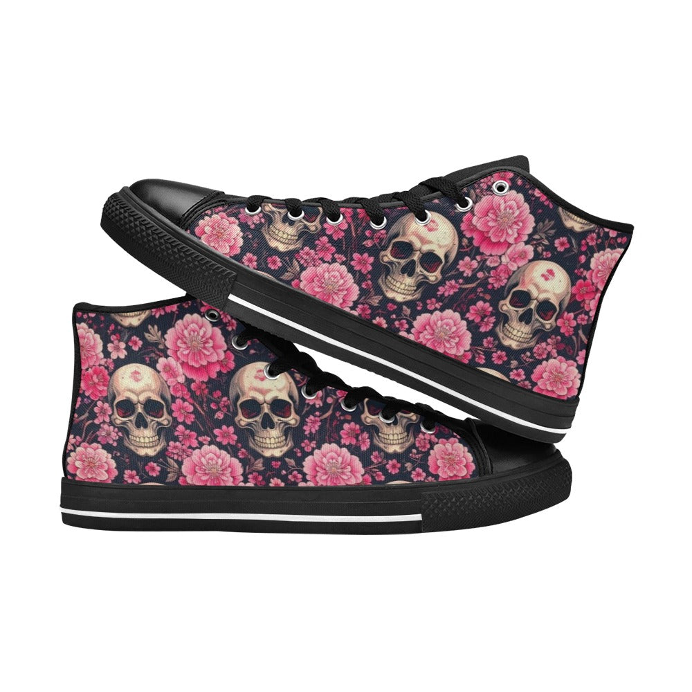 WOMEN'S Skull Cherry Blossom High Top Canvas Surreal Custom Sneakers