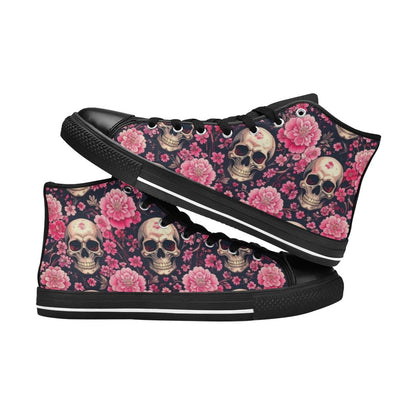 WOMEN'S Skull Cherry Blossom High Top Canvas Surreal Custom Sneakers