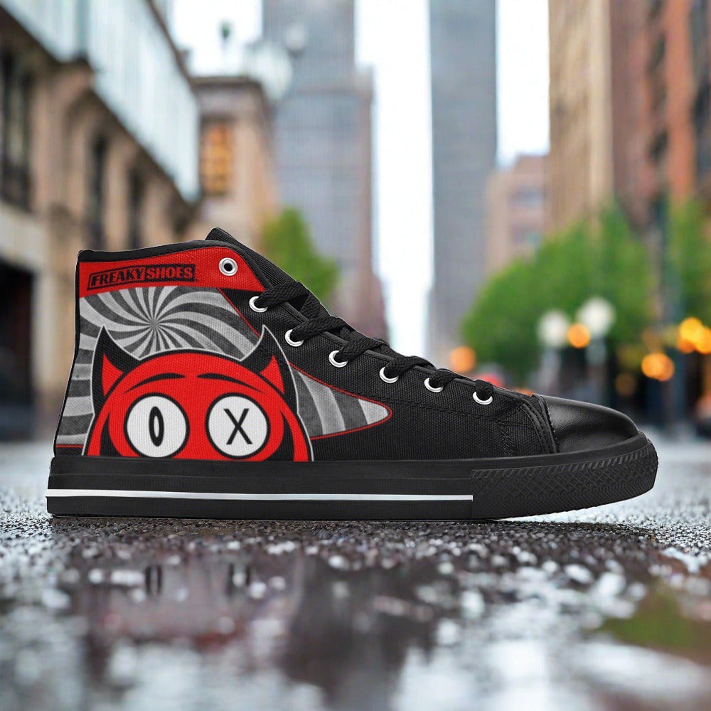 Women's Devil high-top canvas shoes, custom full-wrap printed design — Freaky Shoes