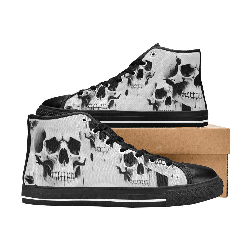 WOMEN'S Cc Grey Skull Art High Top Canvas Vivid Shoes