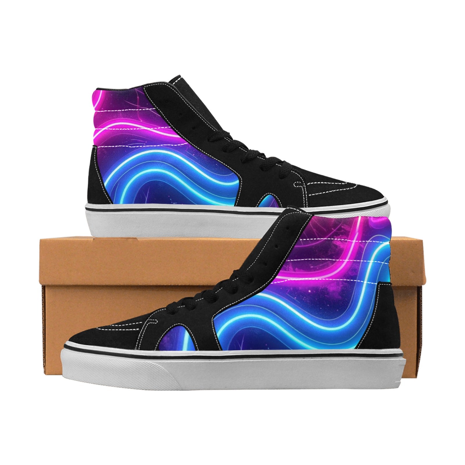 WOMEN'S 1980S Neon Cartoon Art High Top Skateboarding Surreal Custom Sneakers