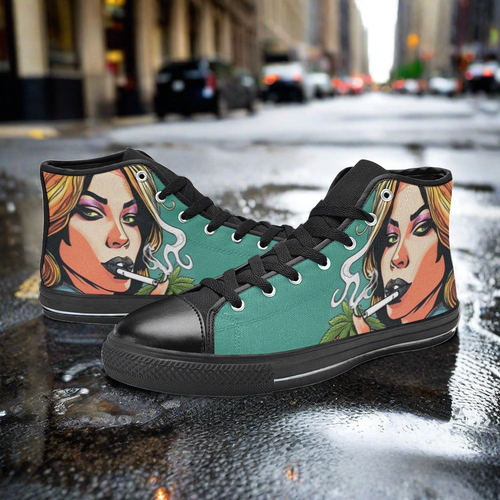 Phoenix Teal Gold Custom WOMEN Bold Art - Freaky Shoes | Custom Art Sneakers