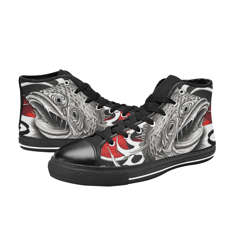 WOMEN'S Japanese Fish Art High Top Canvas Neon Fantasy Custom Sneakers