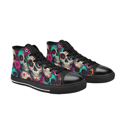 WOMEN'S Dia De Los Muertos High Top Canvas Vibrant Chaos Custom Sneakers