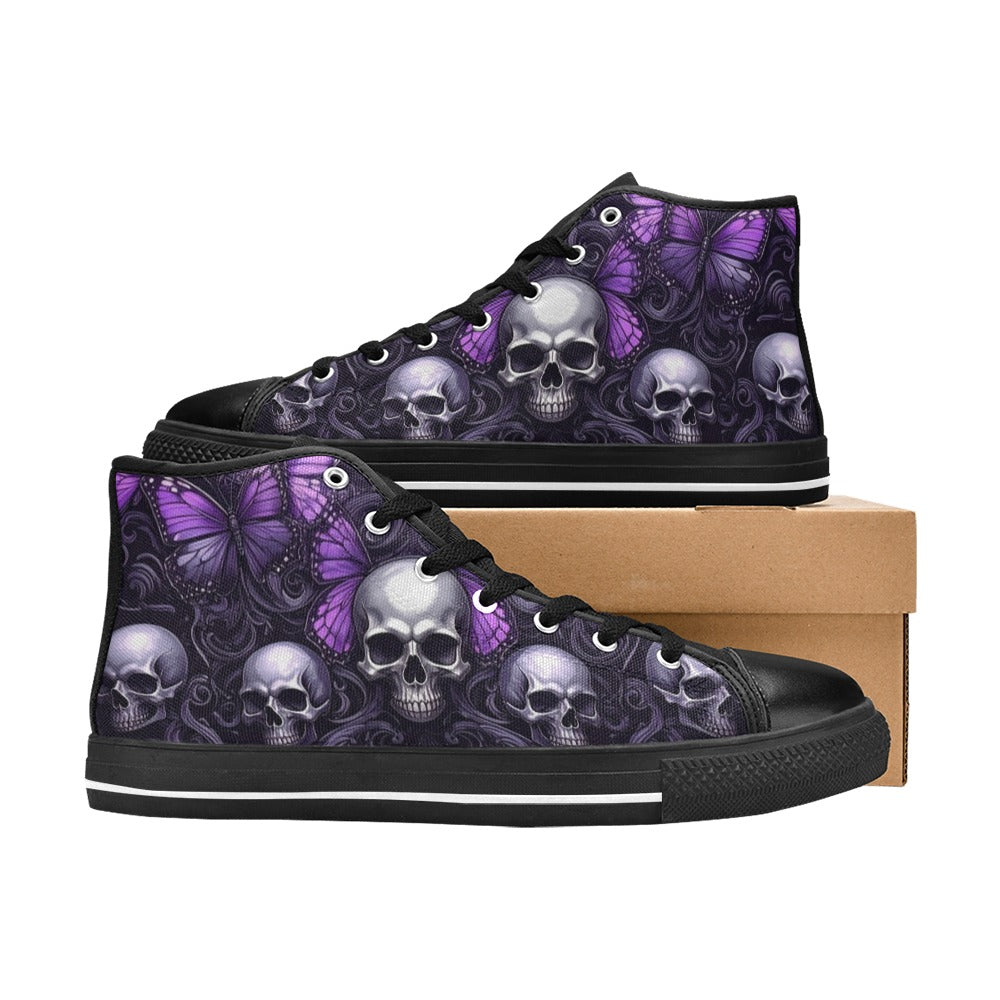 MEN'S Skull Butterfly Purple Iridescent High Top Canvas Vibrant Chaos Shoes