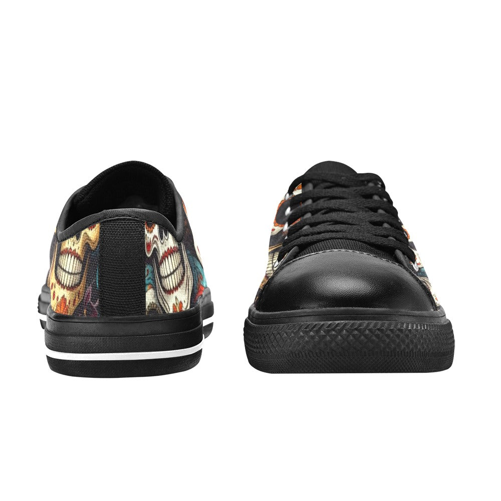 WOMEN'S Aggressive Comic Sugar Skull Low Top Canvas Wallpaper Art Custom Sneakers
