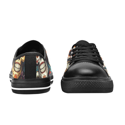 WOMEN'S Aggressive Comic Sugar Skull Low Top Canvas Wallpaper Art Custom Sneakers