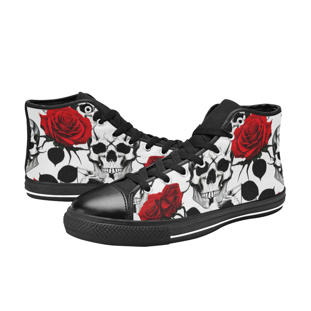 MEN'S Skulls Roses Deluxe 9 High Top Canvas Cottagecore Custom Sneakers