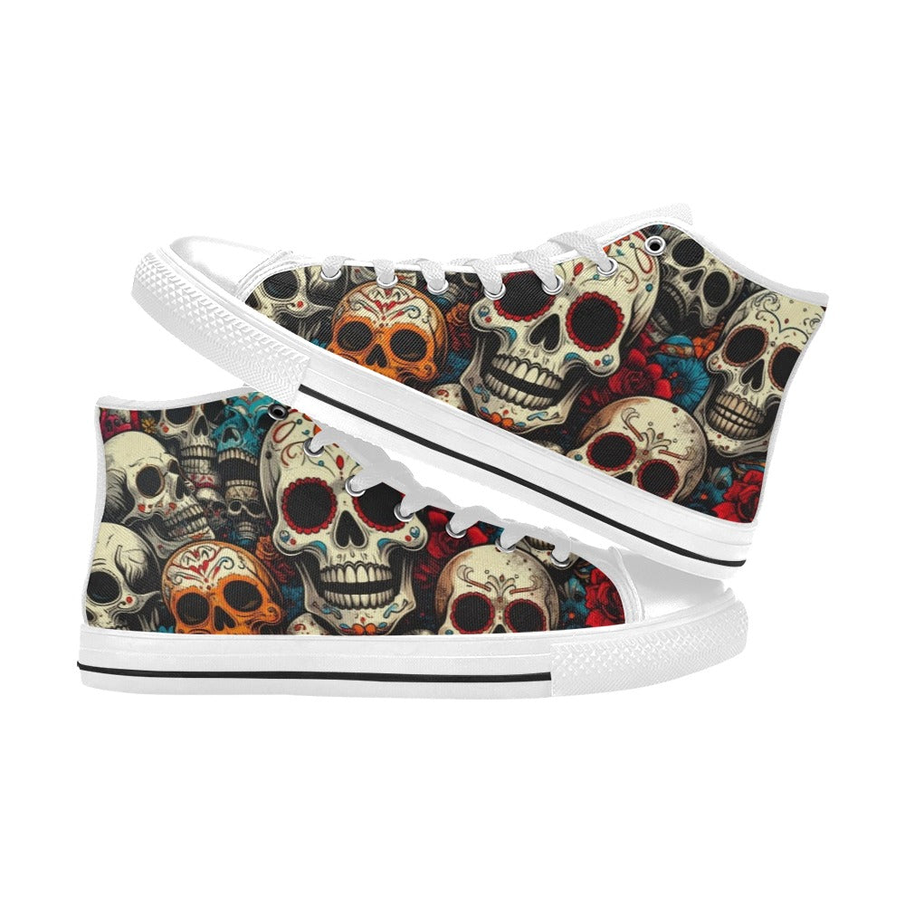 WOMEN'S Aggressive Halftone Sugar Skull High Top Canvas Aesthetic Custom Sneakers