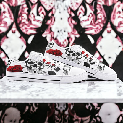 Skulls Roses Deluxe custom high-top canvas shoes — wearable art by Freaky Shoes