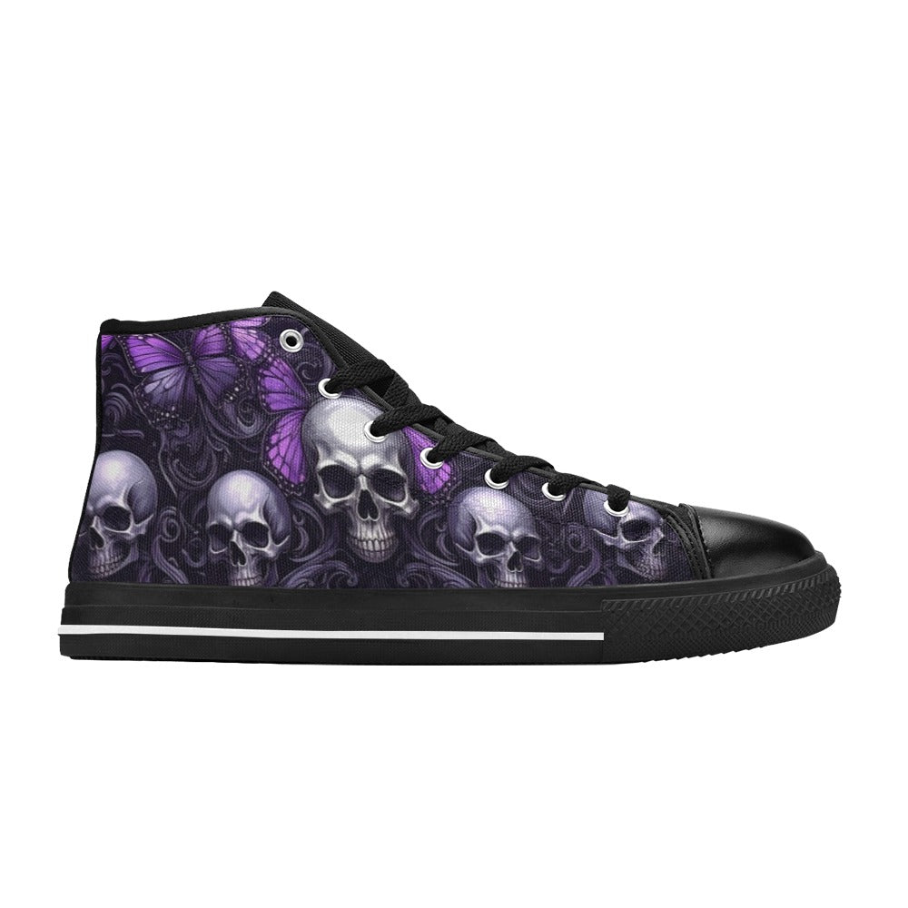 WOMEN'S Skull Butterfly Purple Iridescent High Top Canvas Vivid Custom Shoes
