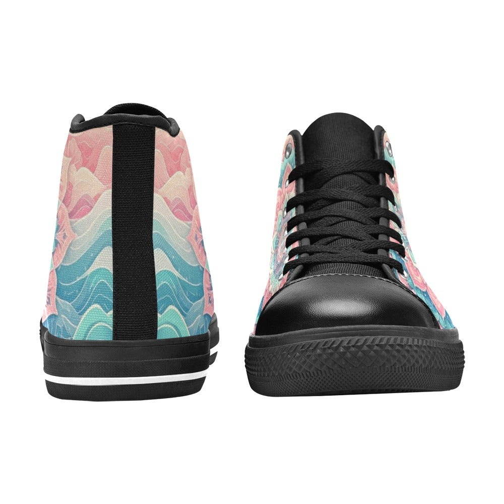 WOMEN'S Pastel Wave Mandala High Top Canvas Aesthetic Custom Shoes