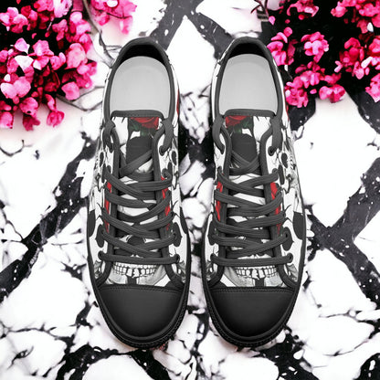 Skulls Roses Deluxe custom high-top canvas shoes — wearable art by Freaky Shoes