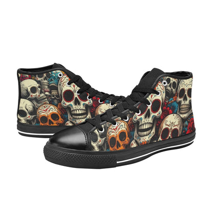 WOMEN'S Aggressive Halftone Sugar Skull High Top Canvas Surreal Custom Shoes