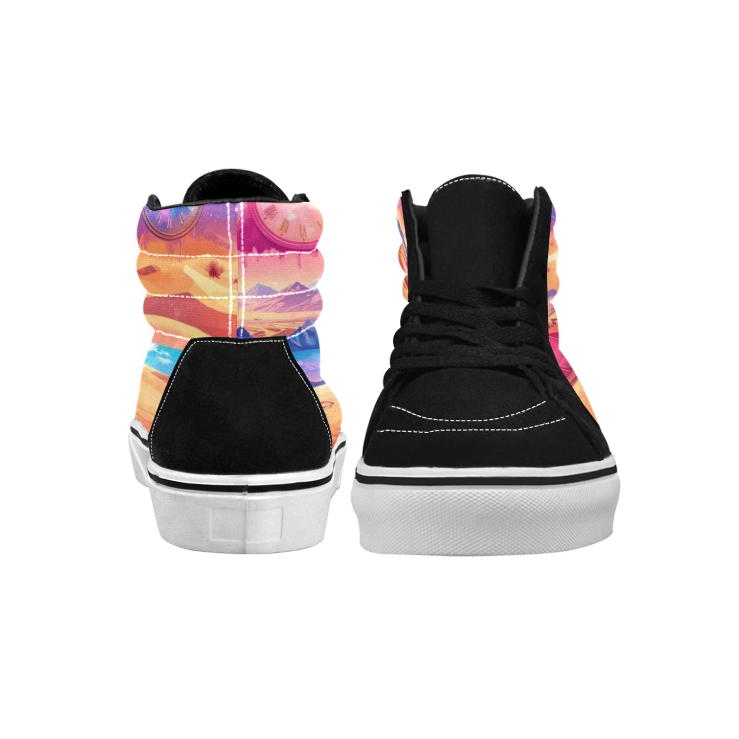WOMEN'S Surrealist Dreamscape Pattern, Melting High Top Skateboarding Wallpaper Art Custom Shoes
