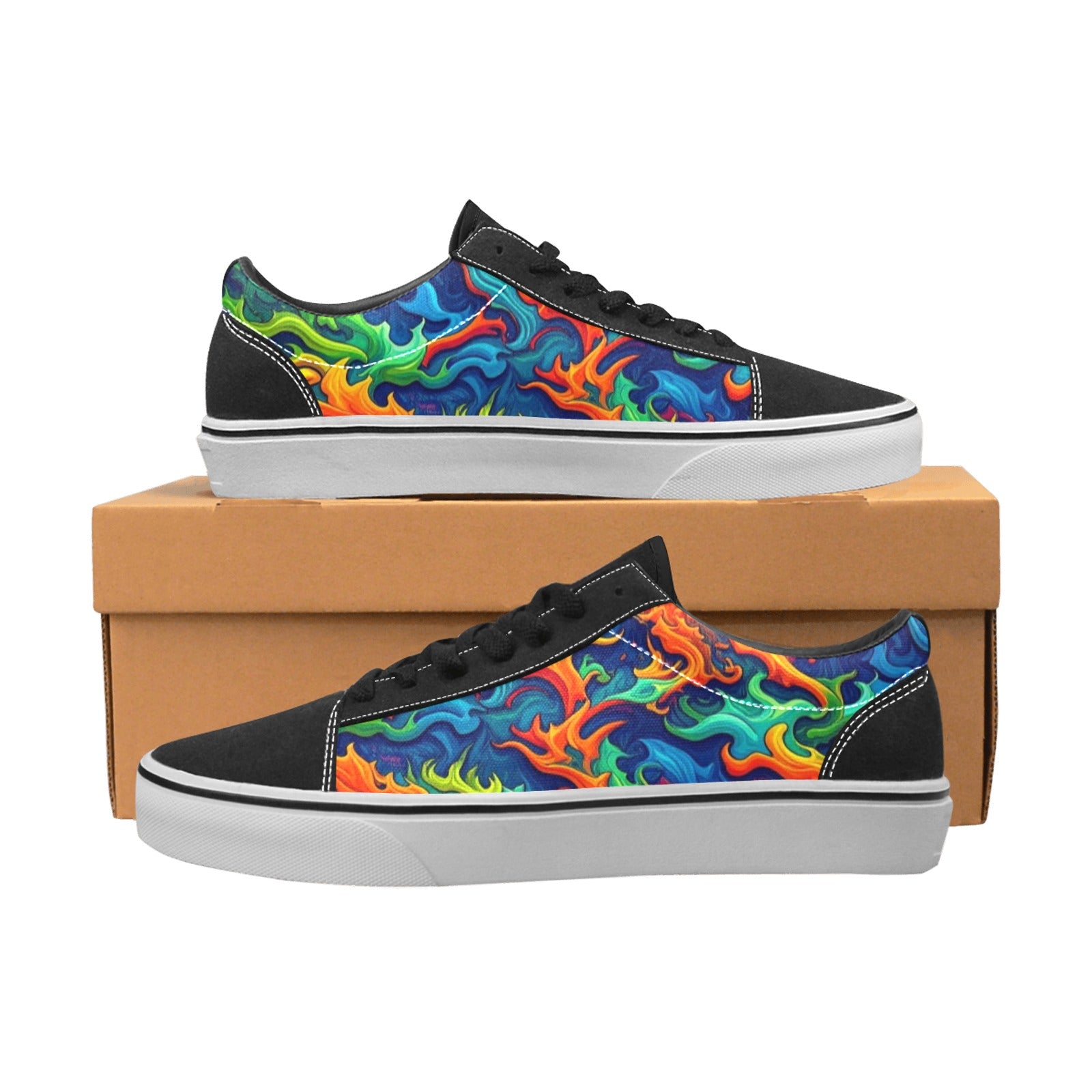 WOMEN'S Psychedelic Camo Rhythm Low Top Skateboarding Cottagecore Custom Shoes