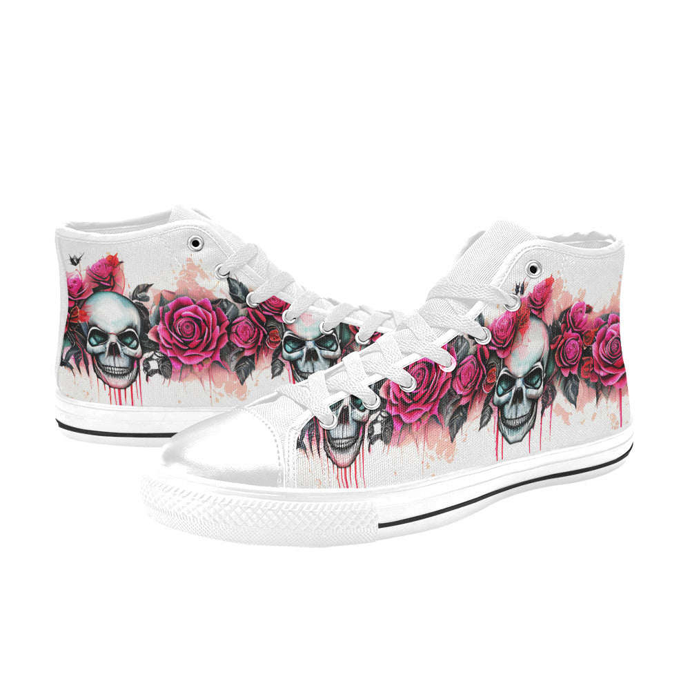 MEN'S Skulls Roses Deluxe 2 High Top Canvas Cottagecore Custom Sneakers
