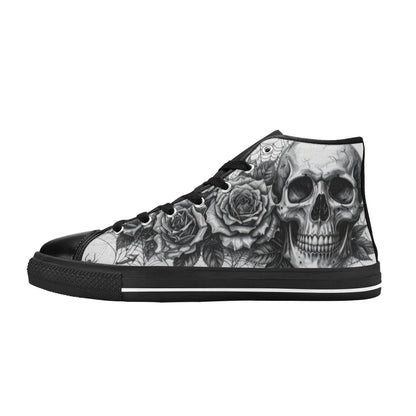 Grey Skull Art Pattern Women's Gothic Dark High Top Canvas Shoes | Freaky Shoes®