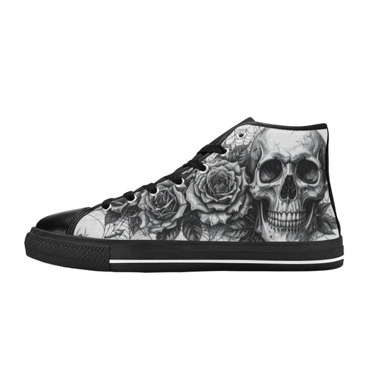 Grey Skull Art Pattern Women's Gothic Dark High Top Canvas Shoes | Freaky Shoes®