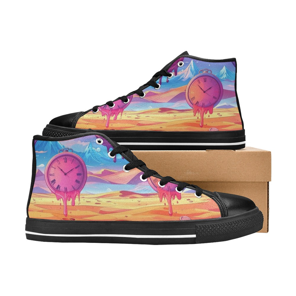 KIDS' Surrealist Dreamscape Pattern, Melting High Top Canvas Cottagecore Custom Shoes