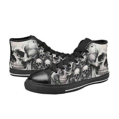 Dark Rose Grey Skull Men's Gothic High Top Canvas Shoes | Freaky Shoes®