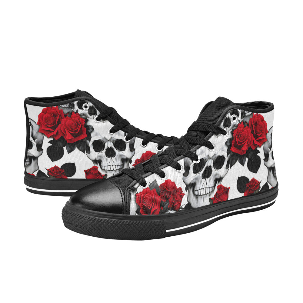 WOMEN'S Skulls Roses Deluxe 7 High Top Canvas Y2K Custom Sneakers