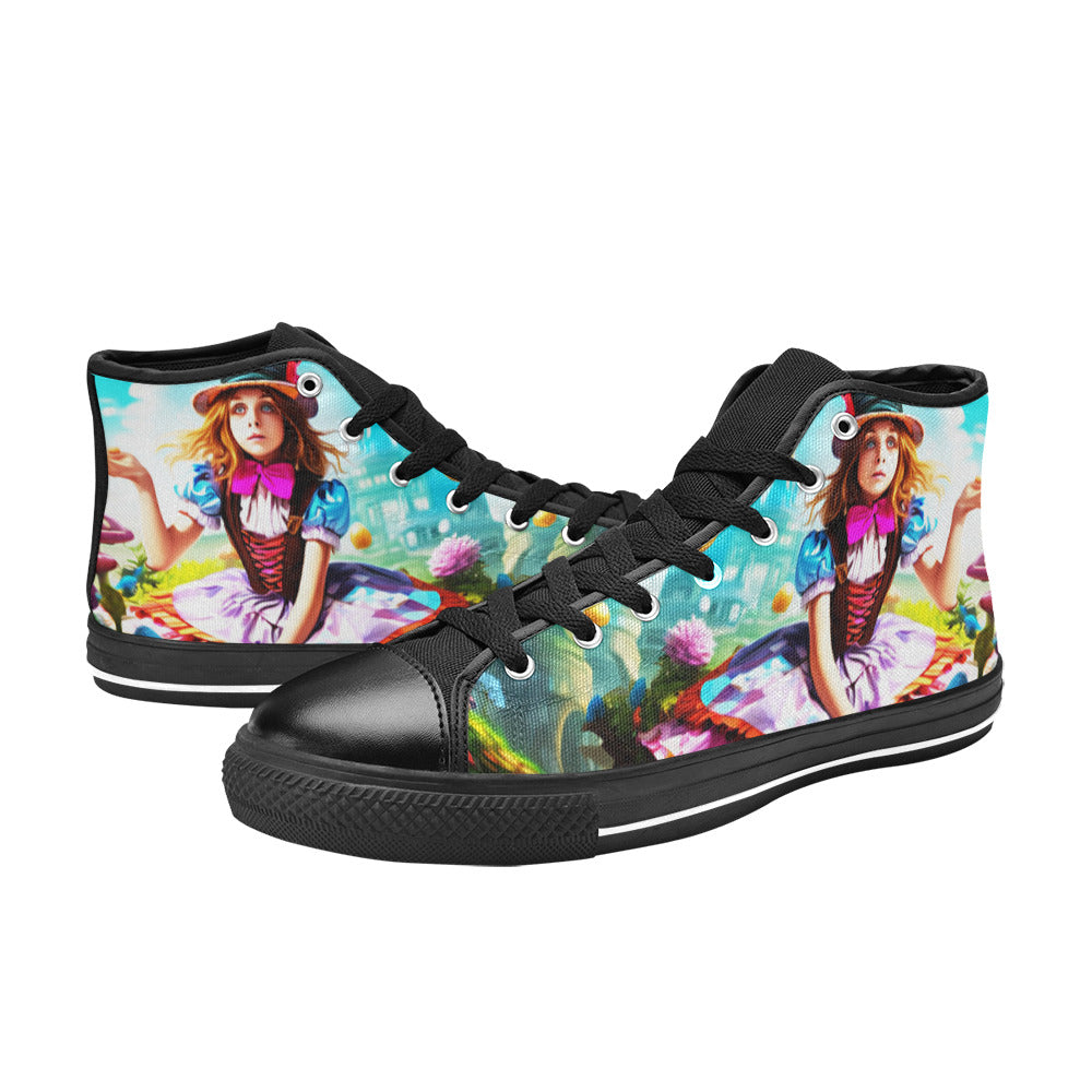 WOMEN'S Creepy Wonderland Model Art High Top Canvas Grunge Custom Sneakers