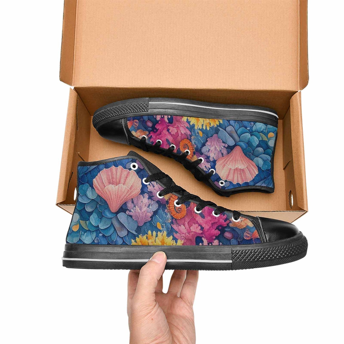 MEN'S Fish Scale Coral High Top Canvas Vivid Shoes