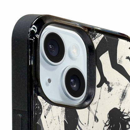iPhone 15 Plus Case — Bold Dancing Figure Line Art Pattern, Custom Printed Phone Case