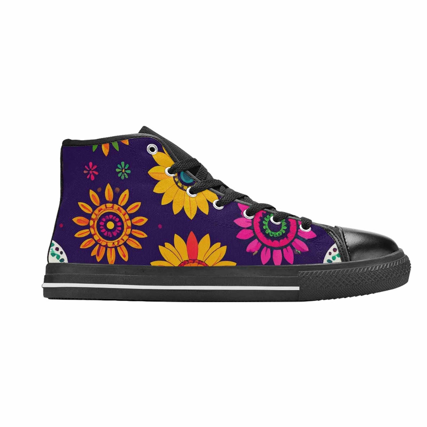 MEN'S Sunflowers And Skulls High Top Canvas Dark Academia Custom Shoes
