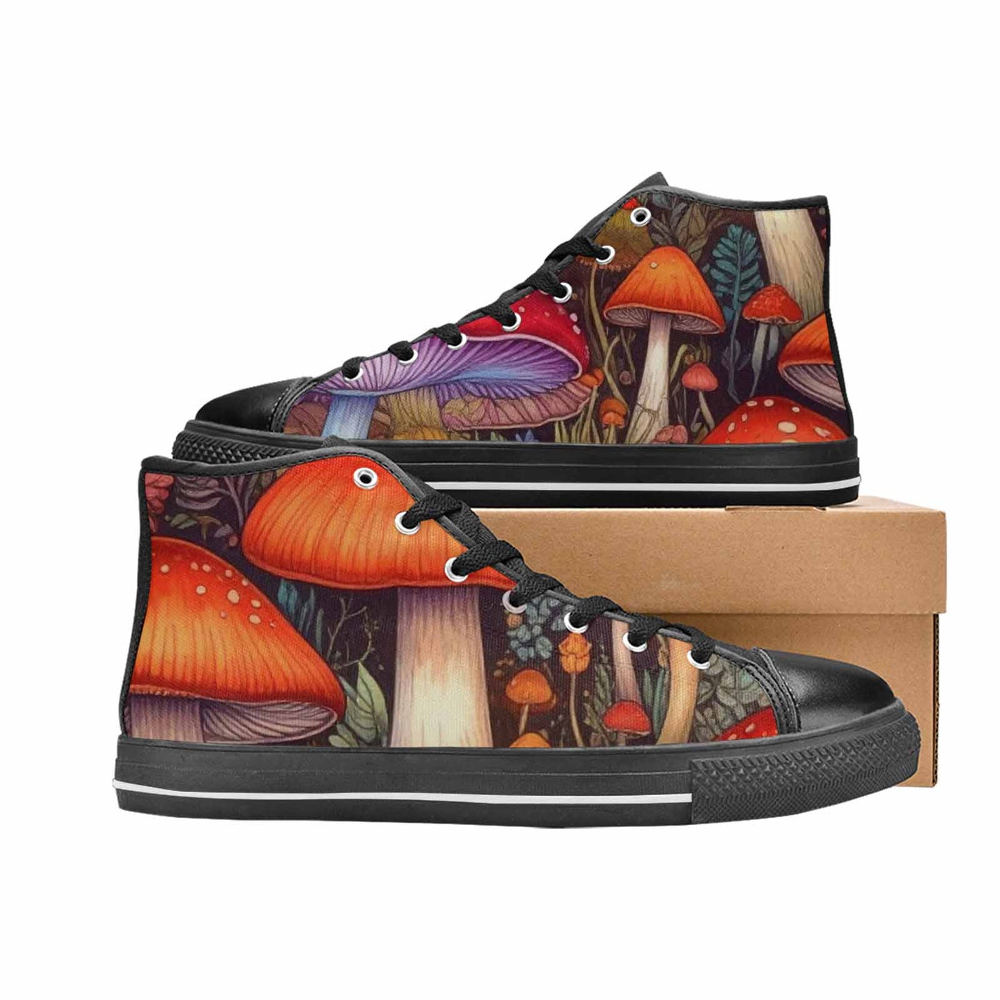 MEN'S Mushroom High Top Canvas Wallpaper Art Custom Shoes