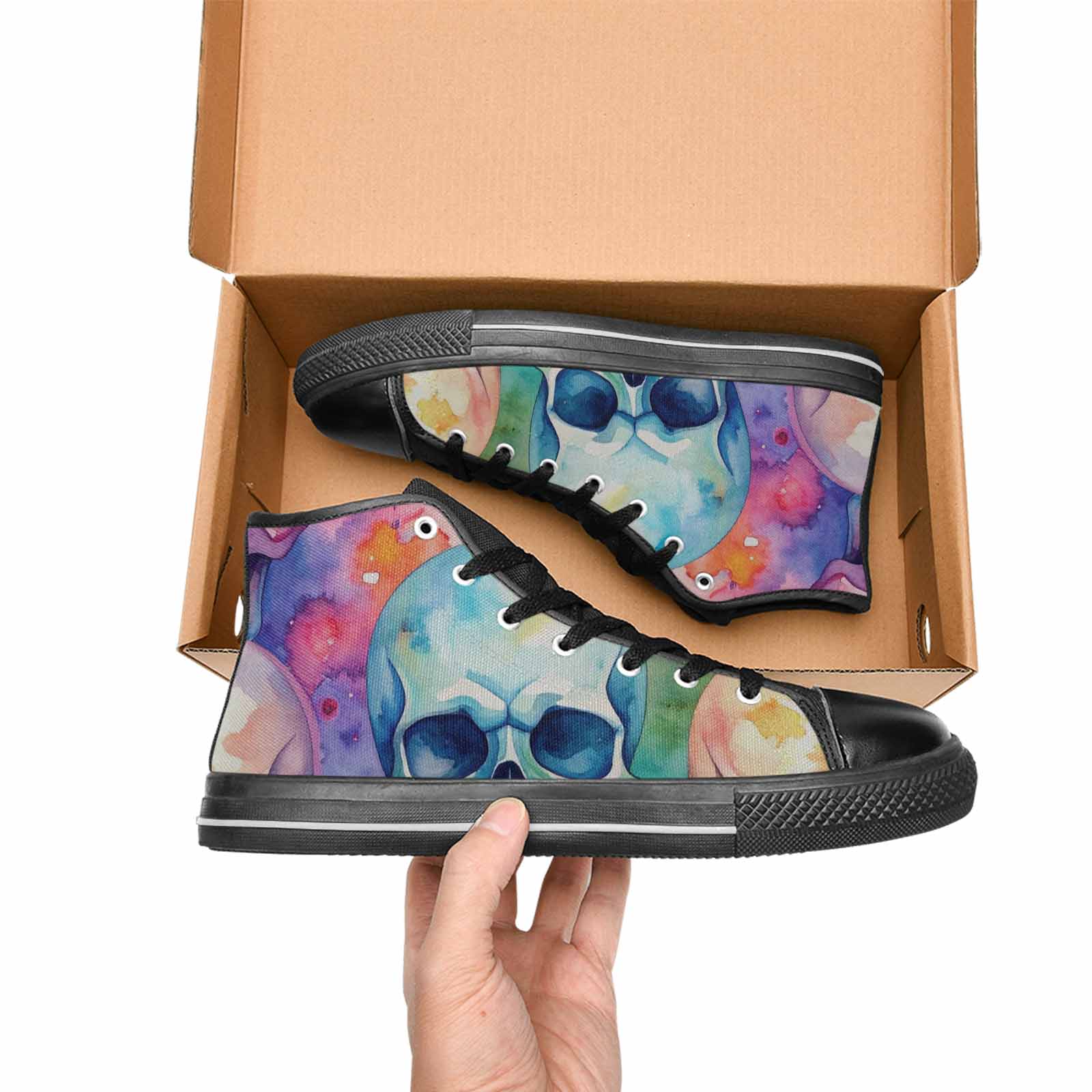 MEN'S Kulls - Watercolor High Top Canvas Vibrant Chaos Custom Shoes