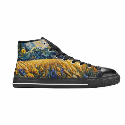 WOMEN'S Van Gogh-Style Swirl High Top Canvas Vibrant Chaos Custom Sneakers