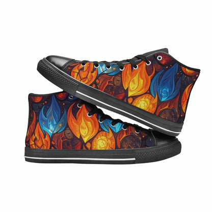 WOMEN'S Fire Flame High Top Canvas Grunge Custom Shoes