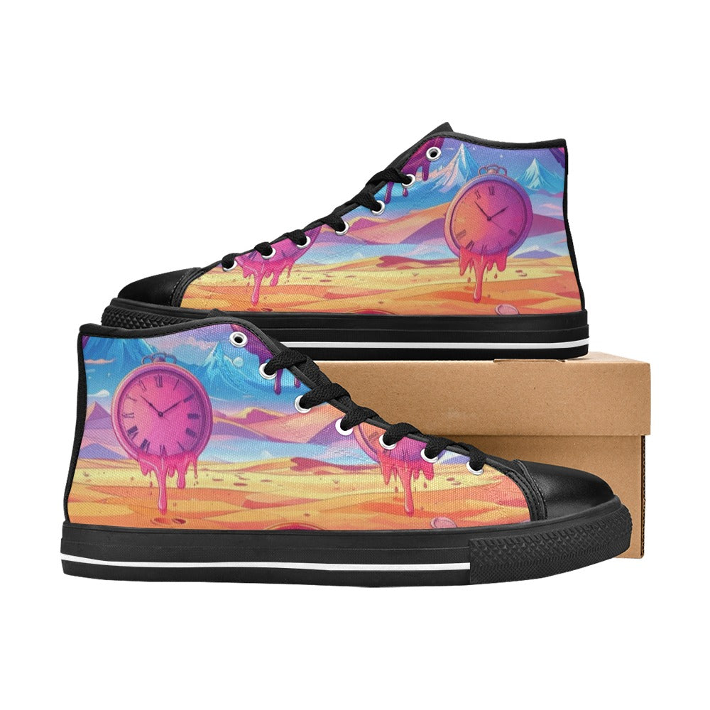MEN'S Surrealist Dreamscape Pattern, Melting High Top Canvas Dreamcore Sneakers