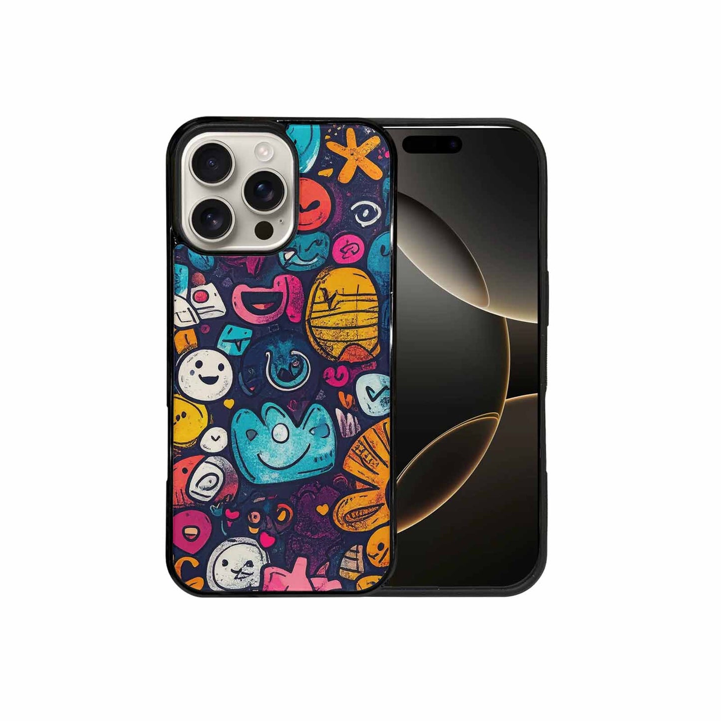 iPhone 16 Pro Max Case — Hand Drawn Icon Doodle Pattern Hundreds, Custom Print Case Cover