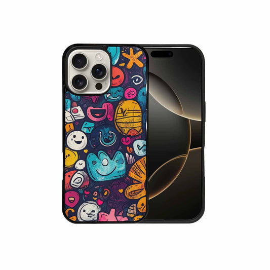 iPhone 16 Pro Max Case — Hand Drawn Icon Doodle Pattern Hundreds, Custom Print Case Cover