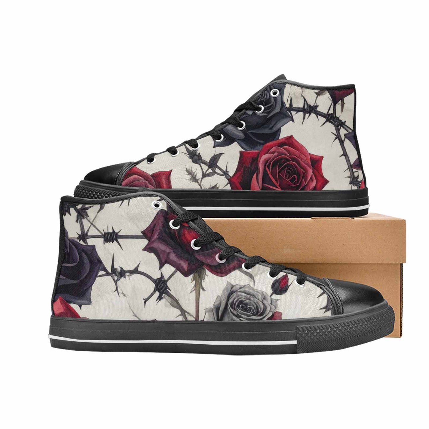 MEN'S Black Gothic Rose High Top Canvas Vibrant Chaos Custom Sneakers