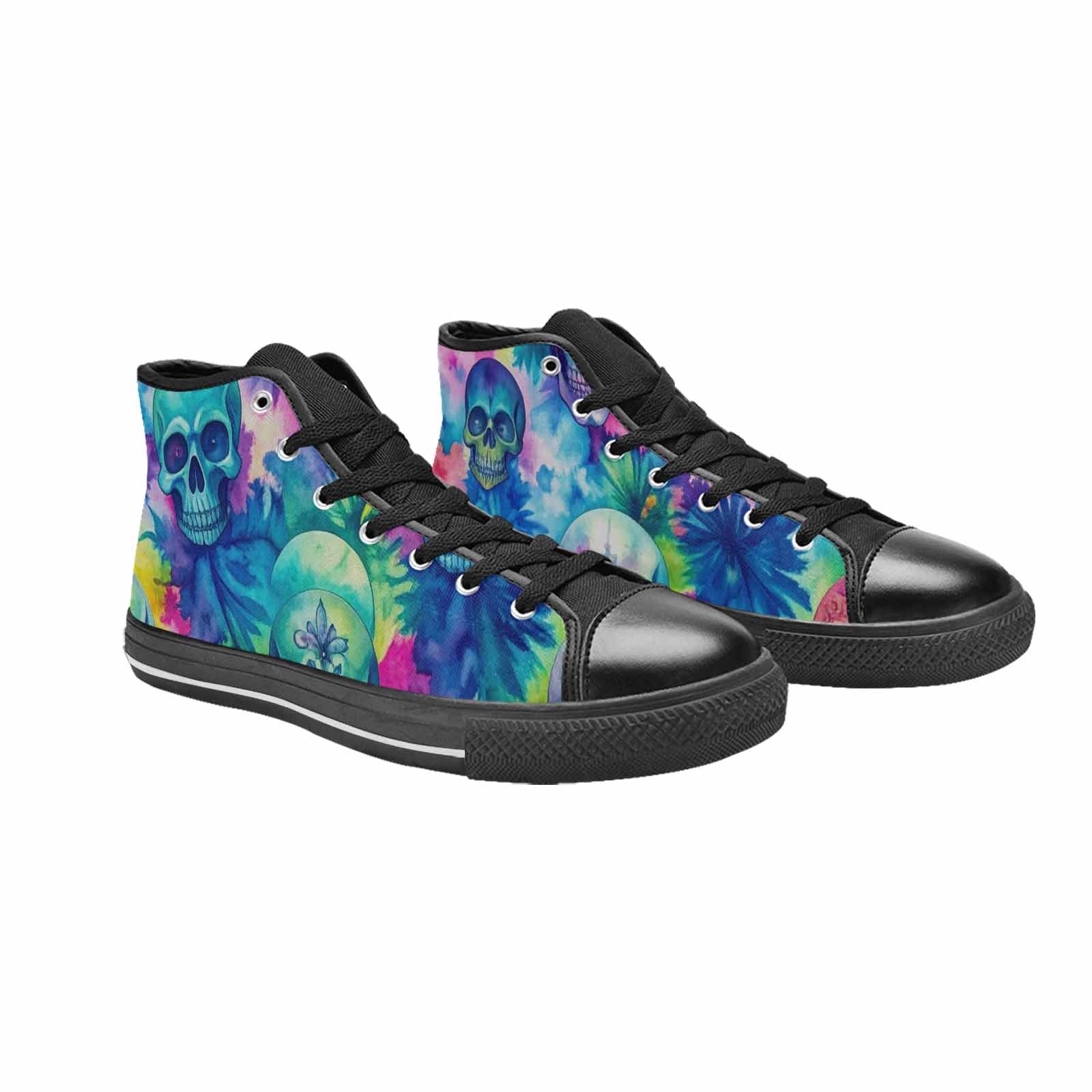 WOMEN'S Tie Dye Skulls Print High Top Canvas Cottagecore Sneakers