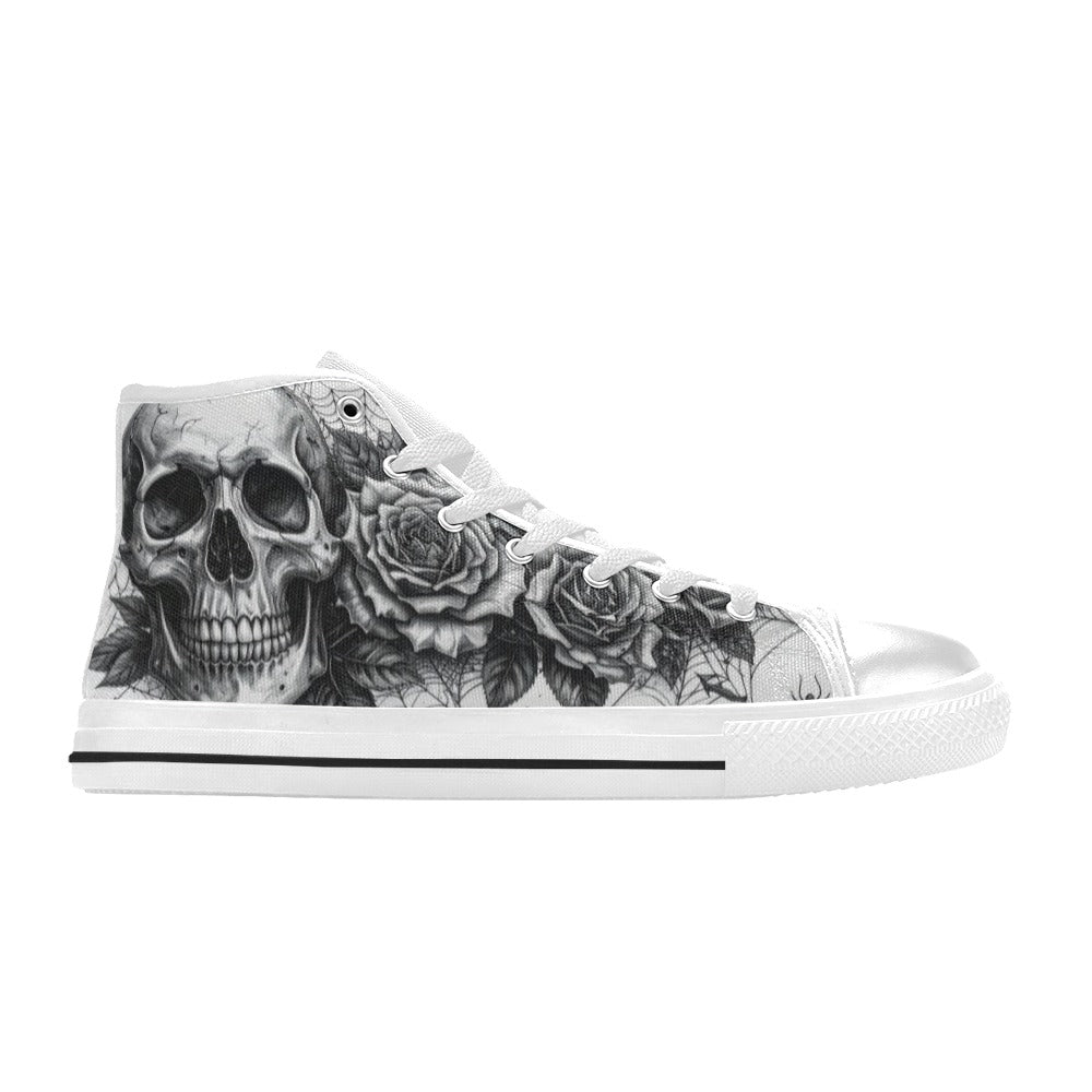 Monochrome Skull Crown Men's Gothic Art High Top Canvas Shoes | Freaky Shoes®