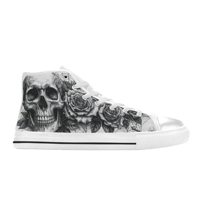 Monochrome Skull Crown Men's Gothic Art High Top Canvas Shoes | Freaky Shoes®