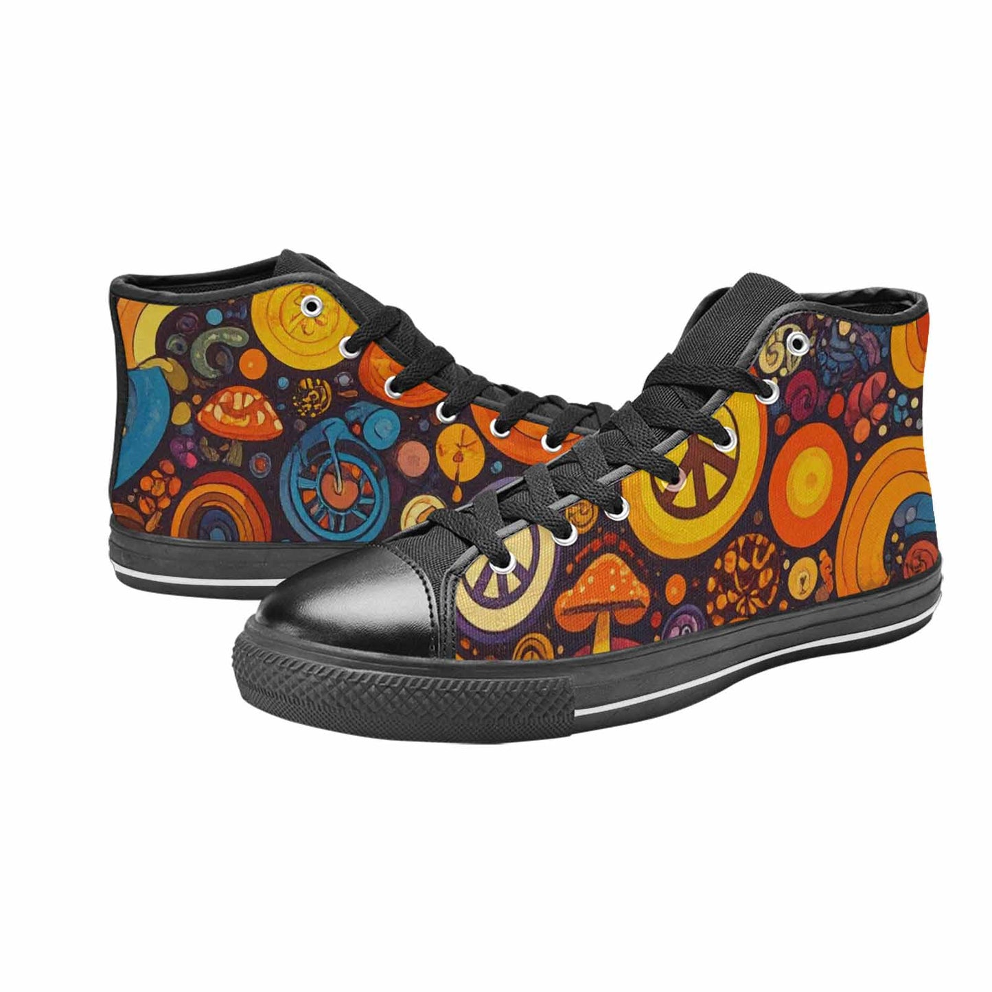 MEN'S Groovy 70S Peace High Top Canvas Surreal Custom Shoes