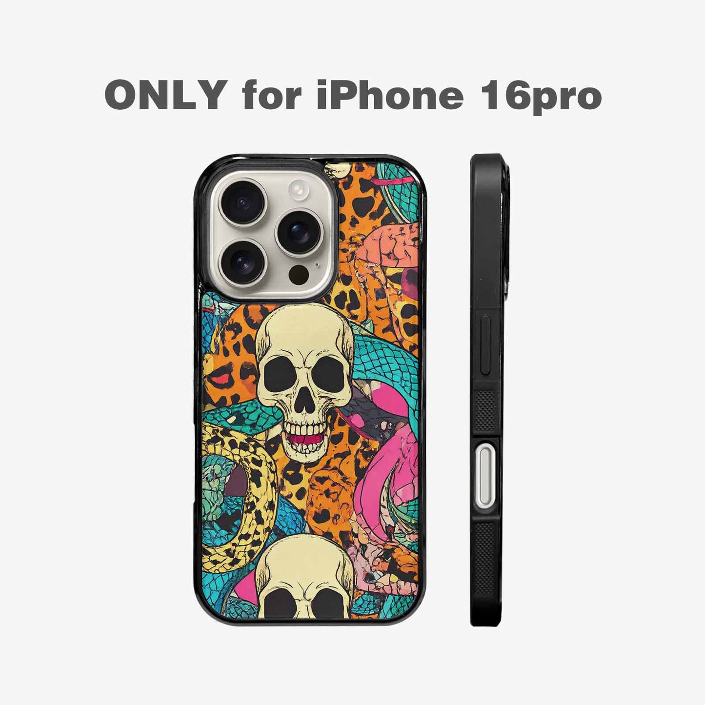 iPhone 16 Pro Case — Snake Print Skull Custom, Custom Print Case Cover