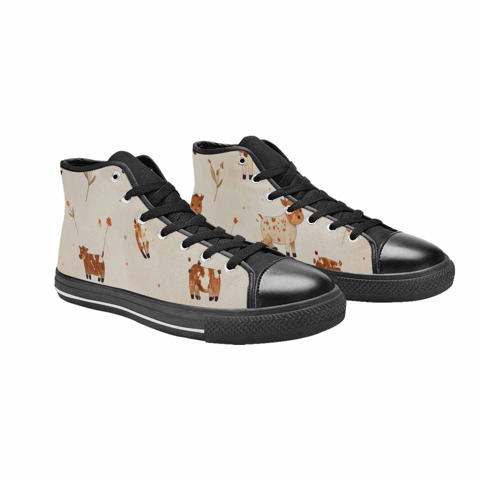 WOMEN'S Cow Animal Print High Top Canvas Neon Fantasy Custom Shoes