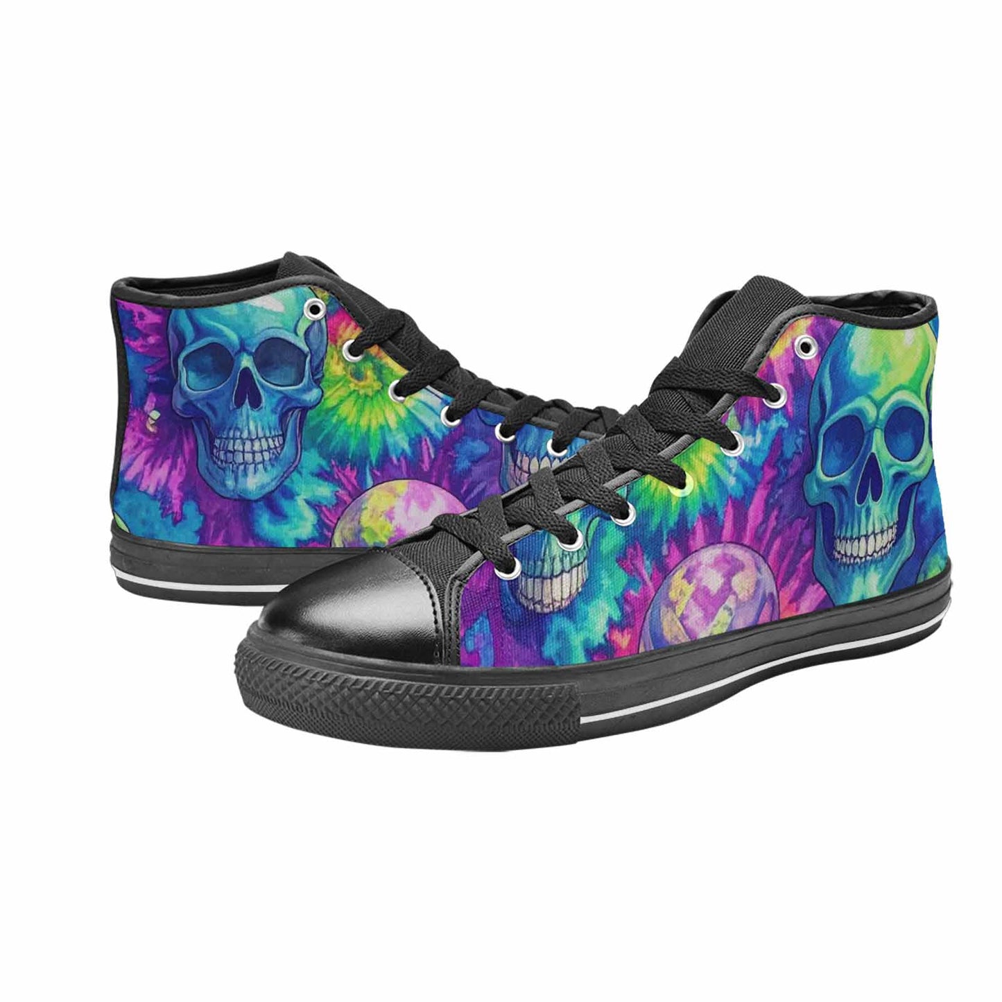 MEN'S Tie Dye Skulls Print High Top Canvas Dark Academia Custom Shoes