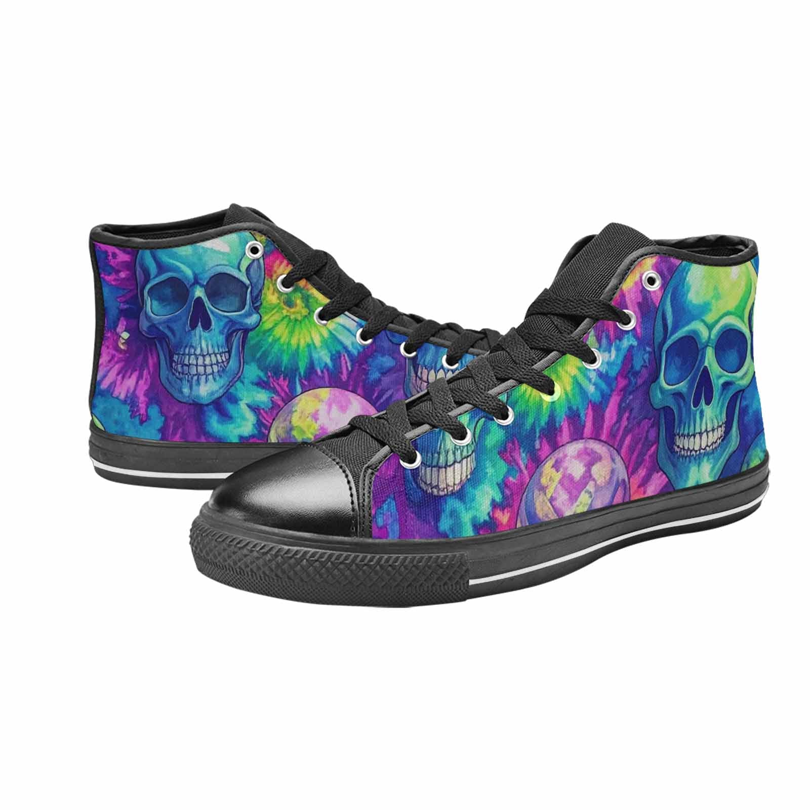MEN'S Tie Dye Skulls Print High Top Canvas Dark Academia Custom Shoes