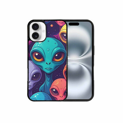 iPhone 16 Plus Case — Alien Ufo Cartoon Art Pattern Groovy, Custom Art Phone Cover