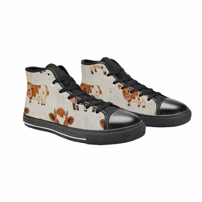 MEN'S Cow Animal Print High Top Canvas Neon Fantasy Sneakers