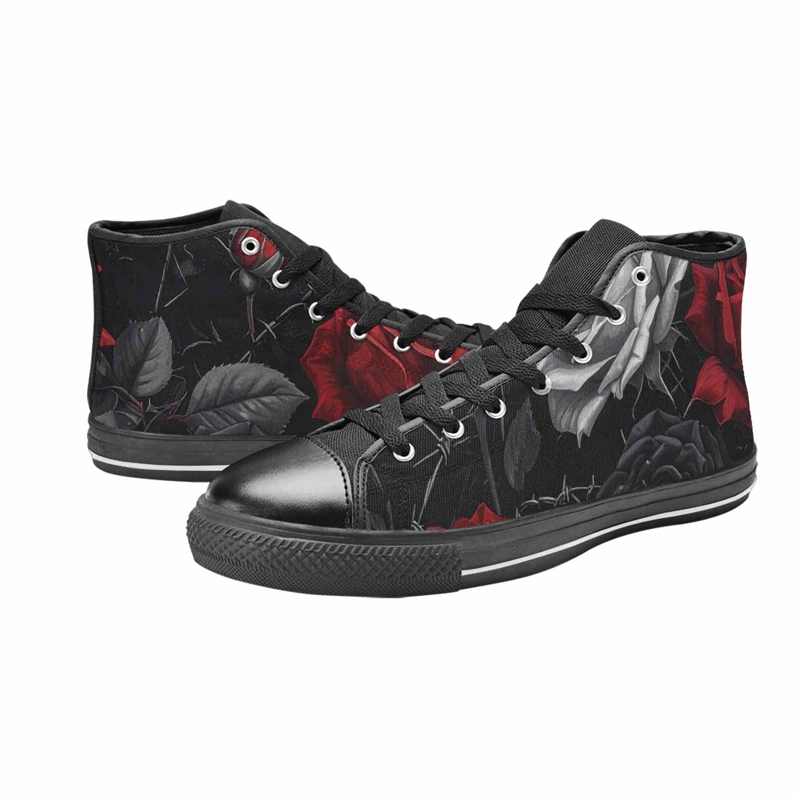 MEN'S Black Gothic Rose High Top Canvas Neon Fantasy Custom Shoes