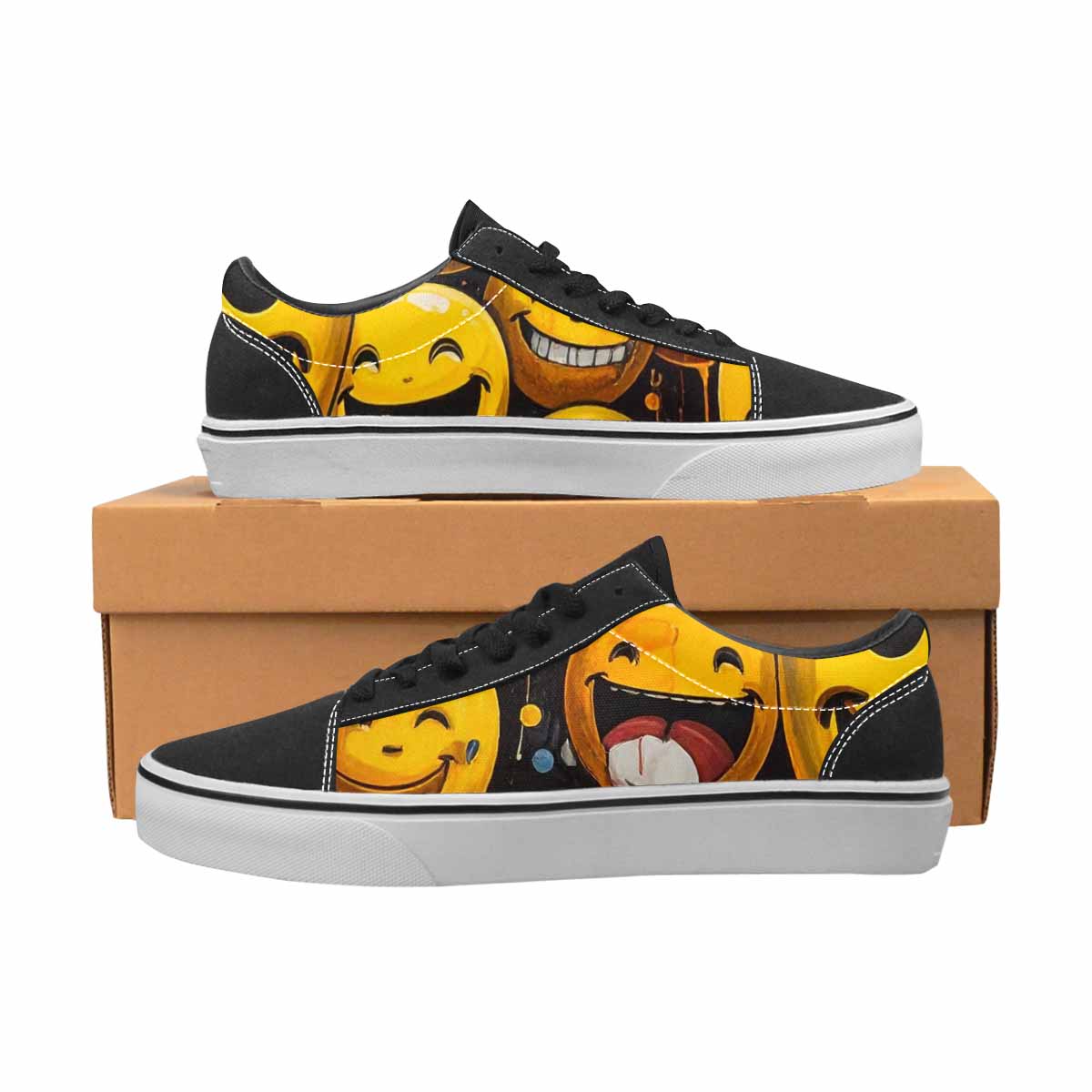 WOMEN'S Melting Moon Smiley — Lace-Up Canvas Melting Art Sneakers